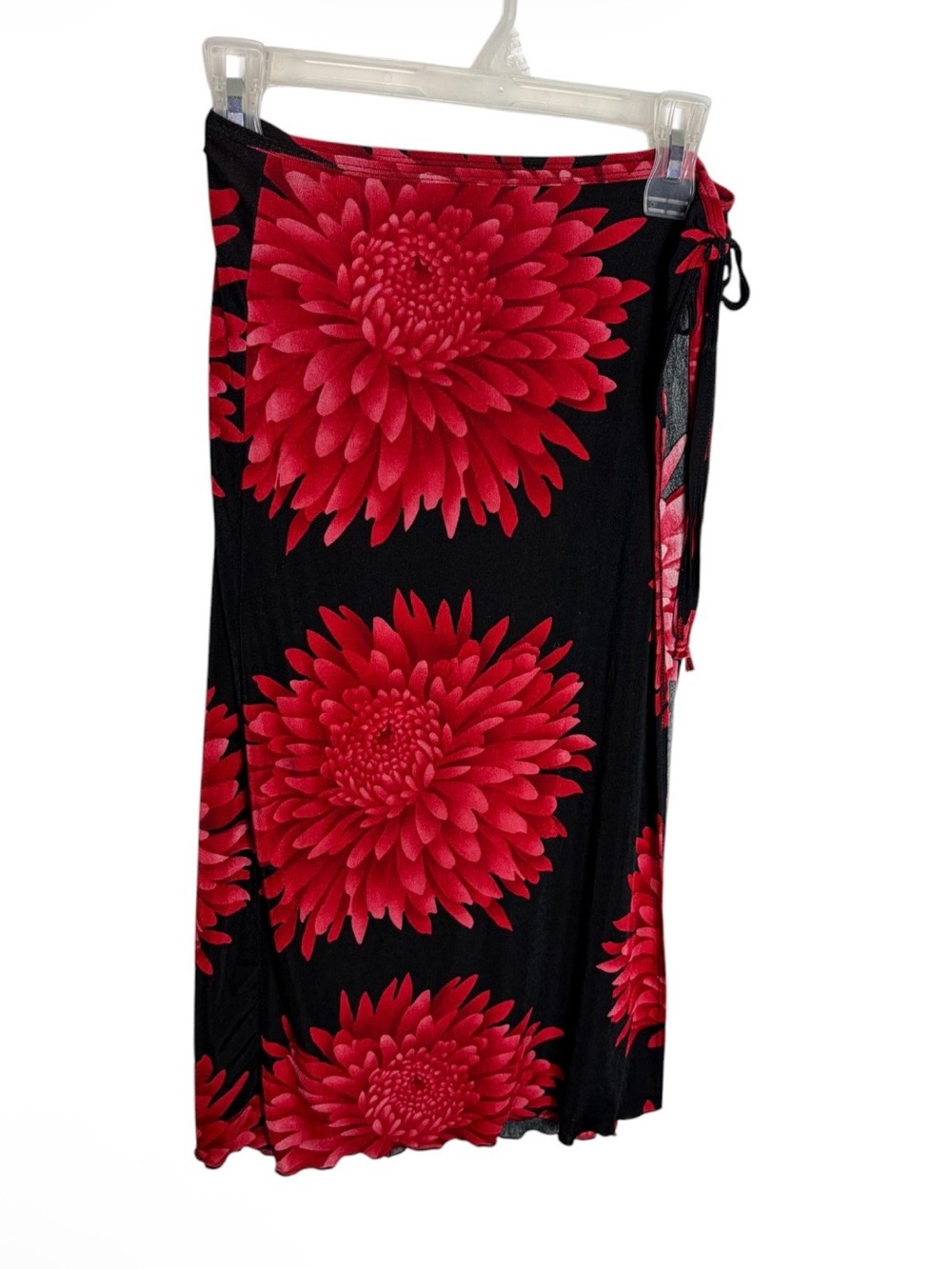 Vintage Y2K Eye candy black with red flowers side tie wrap midi skirt